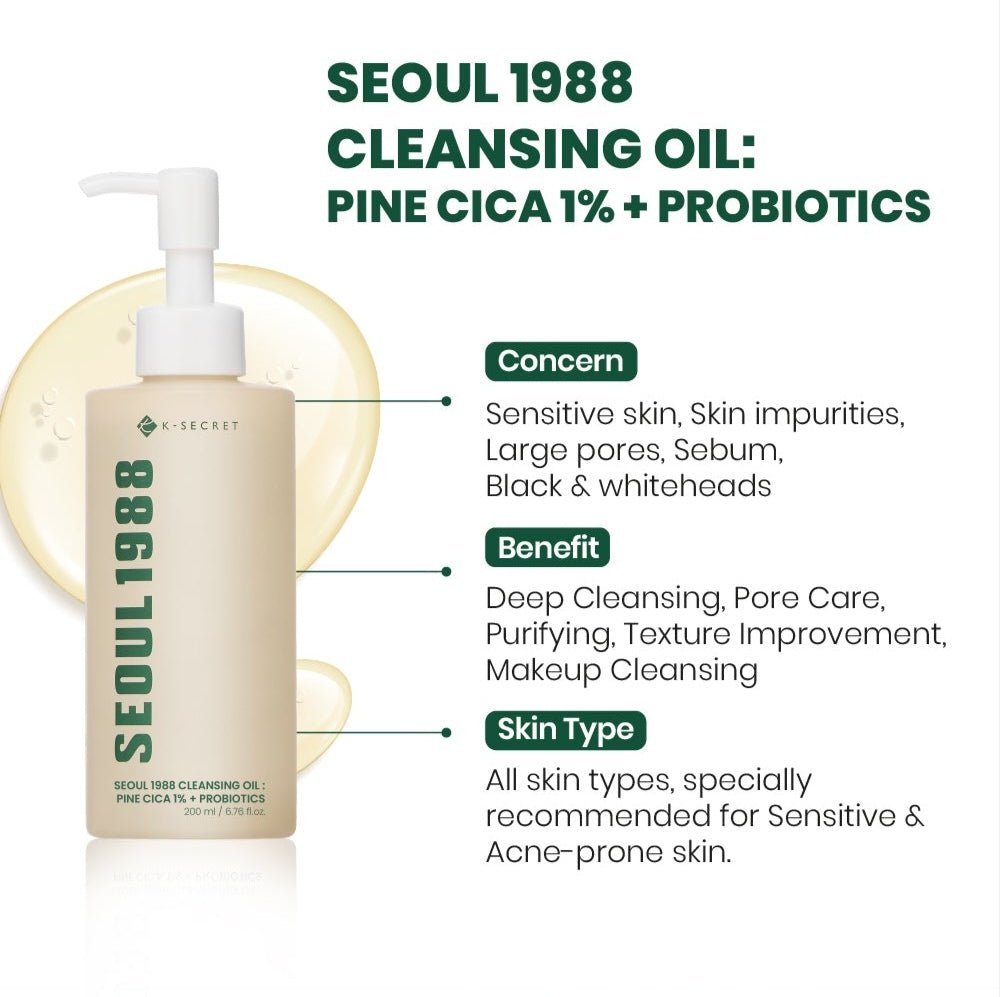 K-SECRET Seoul 1988 Cleansing Oil: Pine Cica 1% + Probiotics