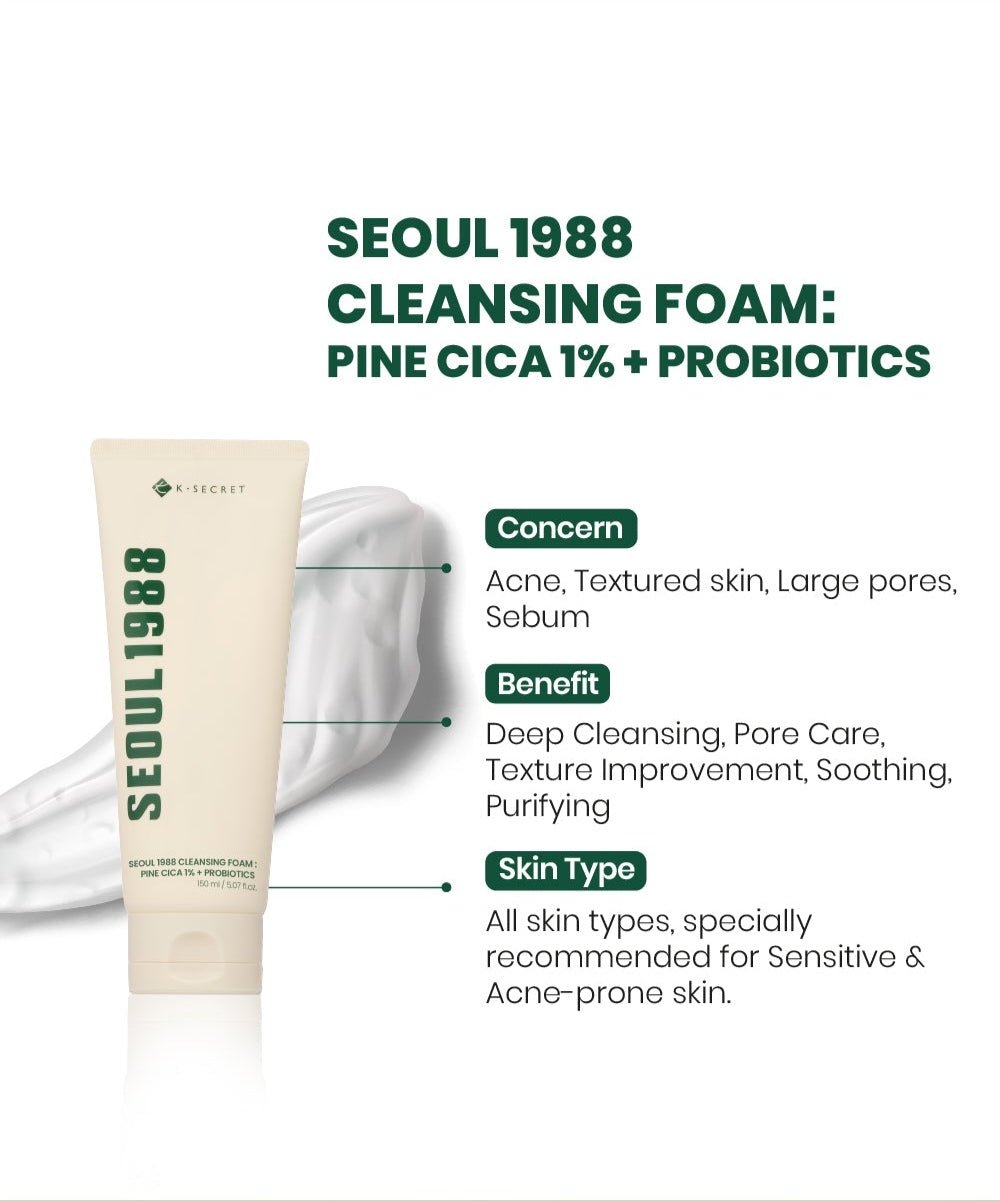 SEOUL 1988 Cleansing Foam : Pine Cica 1% + Probiotics
