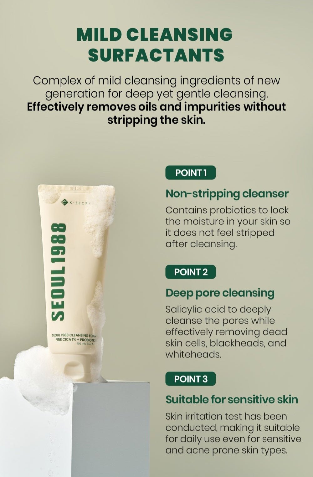 SEOUL 1988 Cleansing Foam : Pine Cica 1% + Probiotics