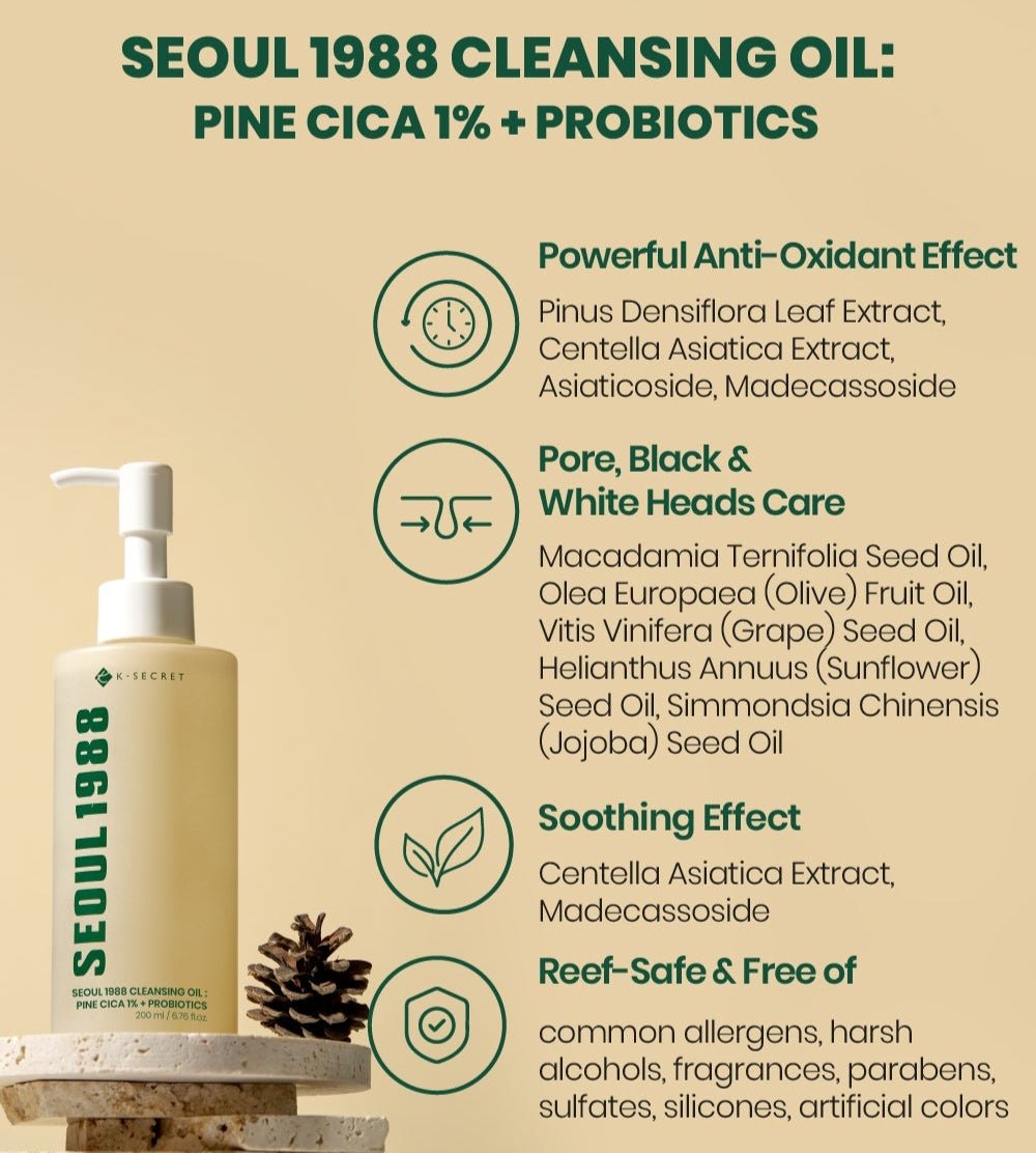 K-SECRET Seoul 1988 Cleansing Oil: Pine Cica 1% + Probiotics